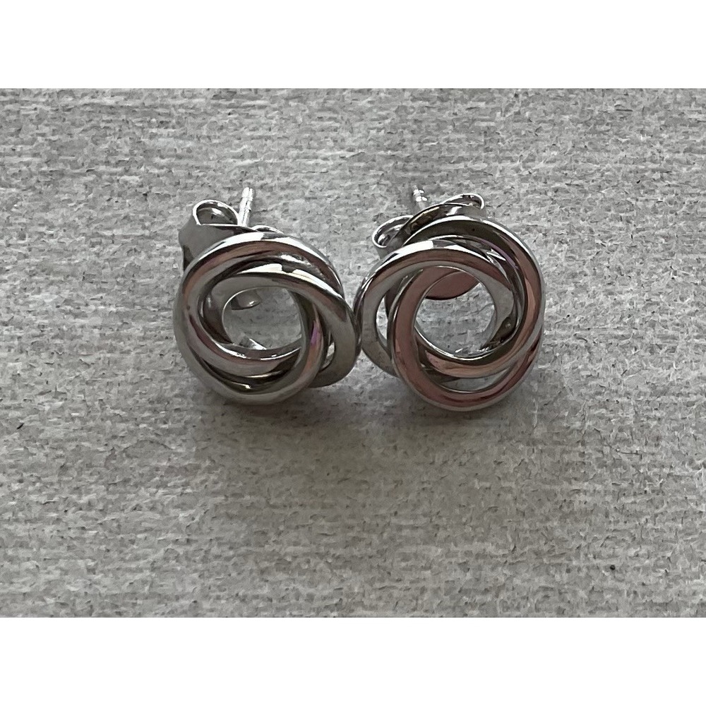 925 Sterling Silver Intertwined Loop Love Knot Stud Earrings Vintage Estate Jewe